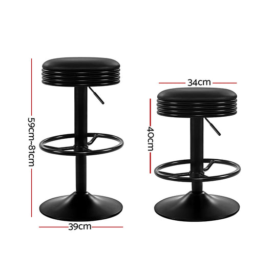2x Bar Stools Leather Padded Gas Lift Black - Furniture > Bar Stools & Chairs > Table & Bar Stools
