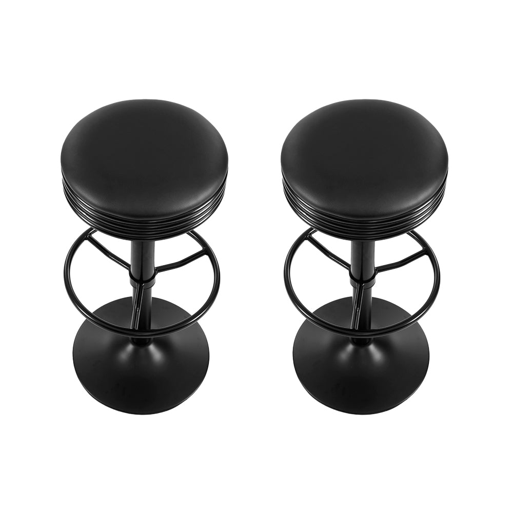Artiss 2x Bar Stools Leather Padded Gas Lift Black - Furniture > Bar Stools & Chairs > Table & Bar Stools