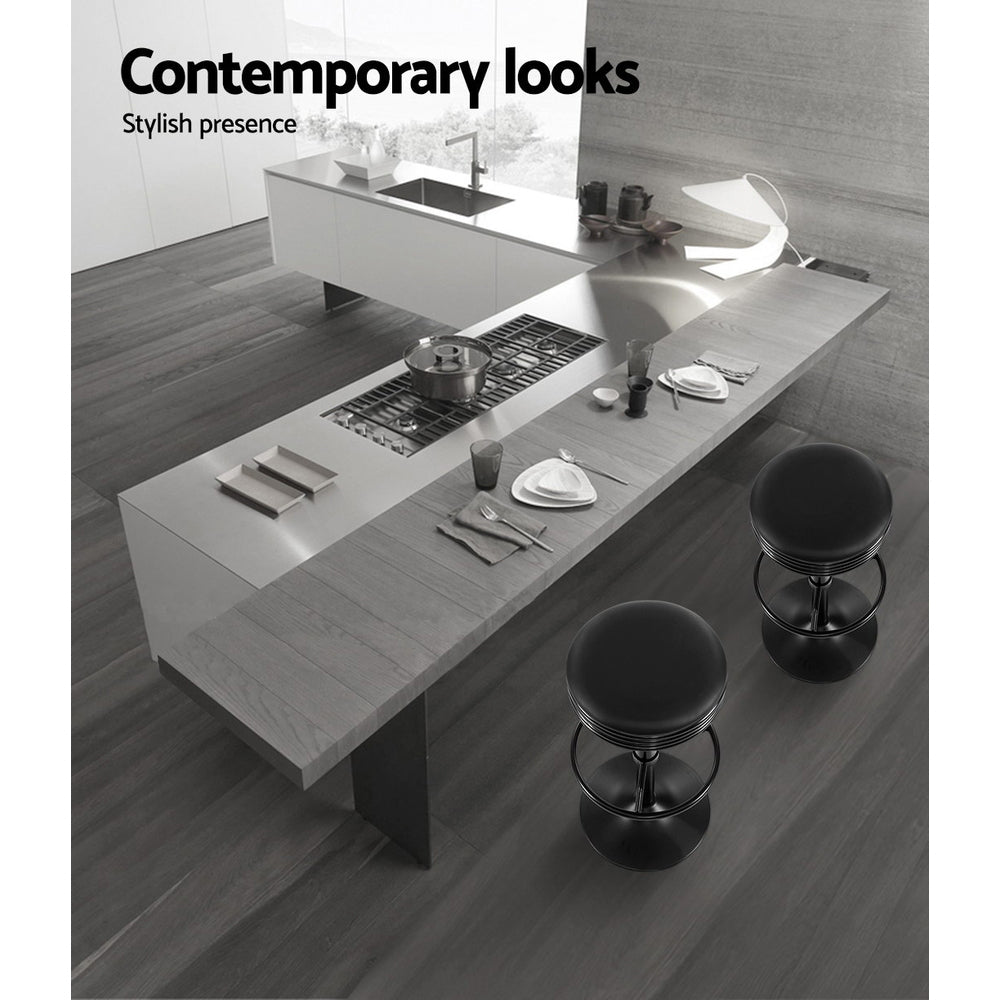 Artiss 2x Bar Stools Leather Padded Gas Lift Black - Furniture > Bar Stools & Chairs > Table & Bar Stools