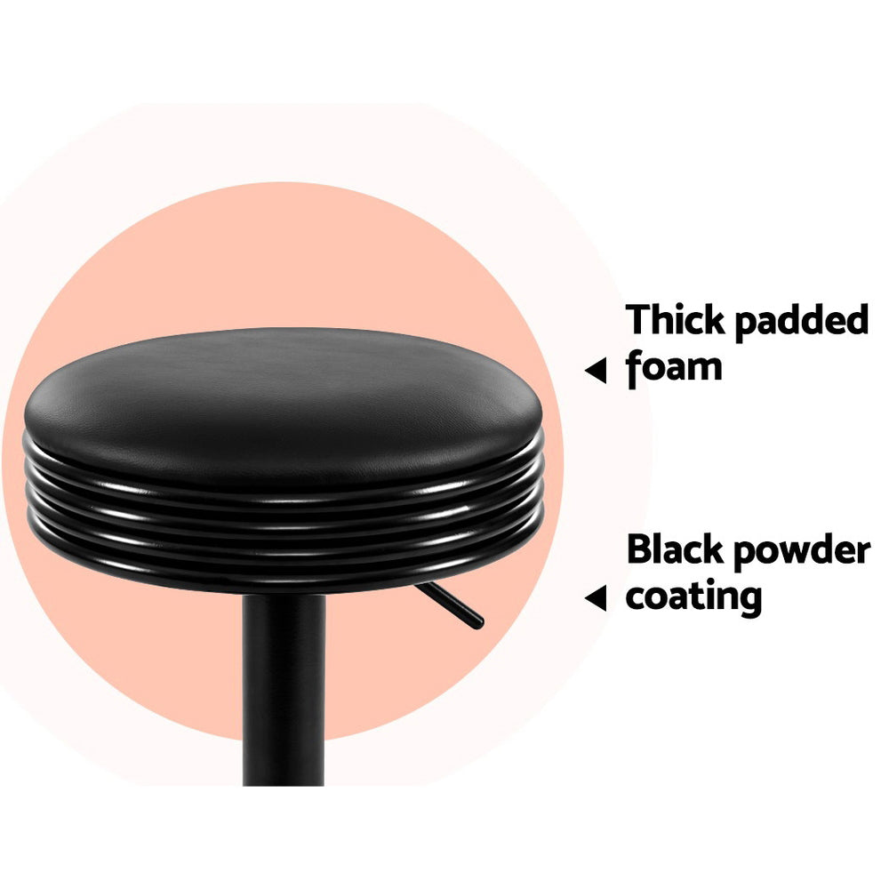 Artiss 2x Bar Stools Leather Padded Gas Lift Black - Furniture > Bar Stools & Chairs > Table & Bar Stools