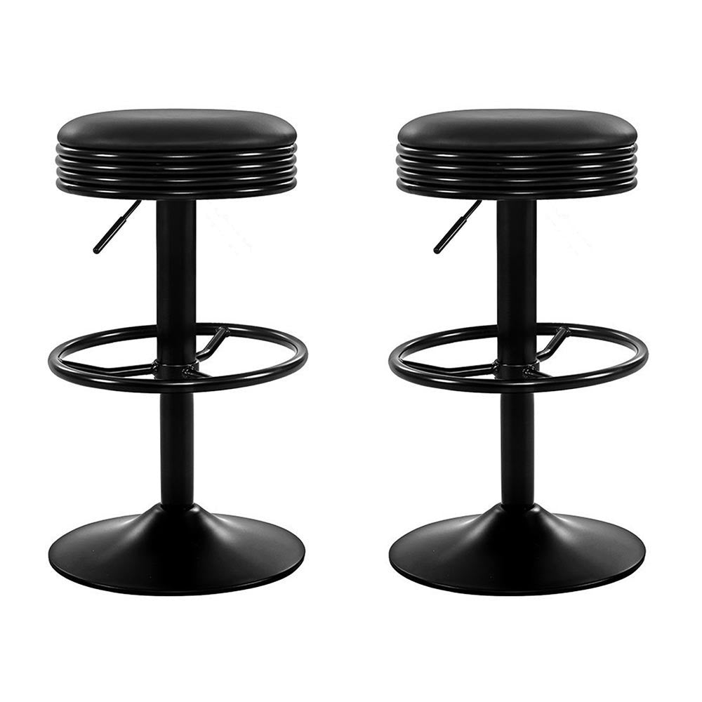 Artiss 2x Bar Stools Leather Padded Gas Lift Black - Furniture > Bar Stools & Chairs > Table & Bar Stools