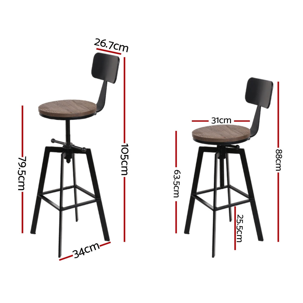 Artiss 4x Bar Stools Kitchen Dining Chairs Adjustable Wood Stool w/Backrest - Furniture > Bar Stools & Chairs > Table &