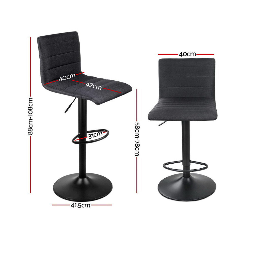 Artiss 4x Bar Stools Gas Lift Linen Fabric Black - Furniture > Bar Stools & Chairs > Table & Bar Stools