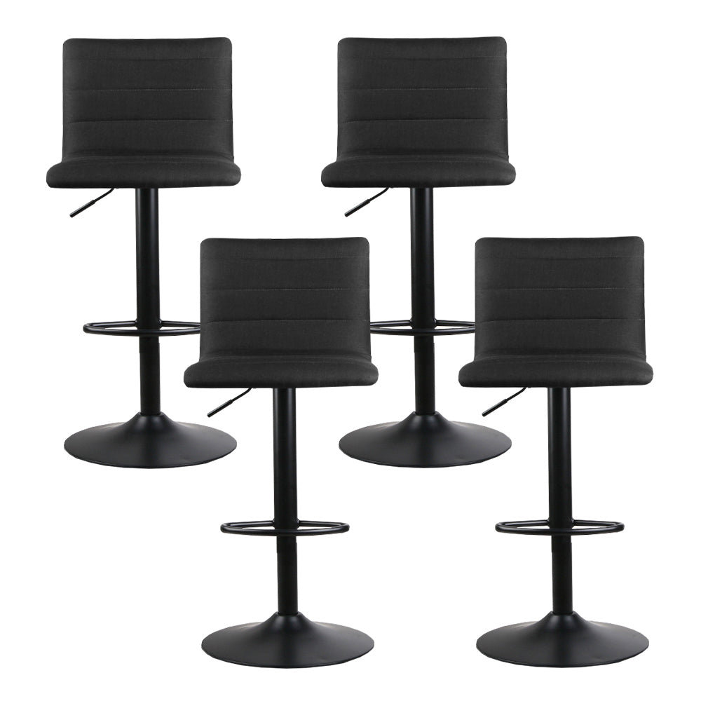 Artiss 4x Bar Stools Gas Lift Linen Fabric Black - Furniture > Bar Stools & Chairs > Table & Bar Stools