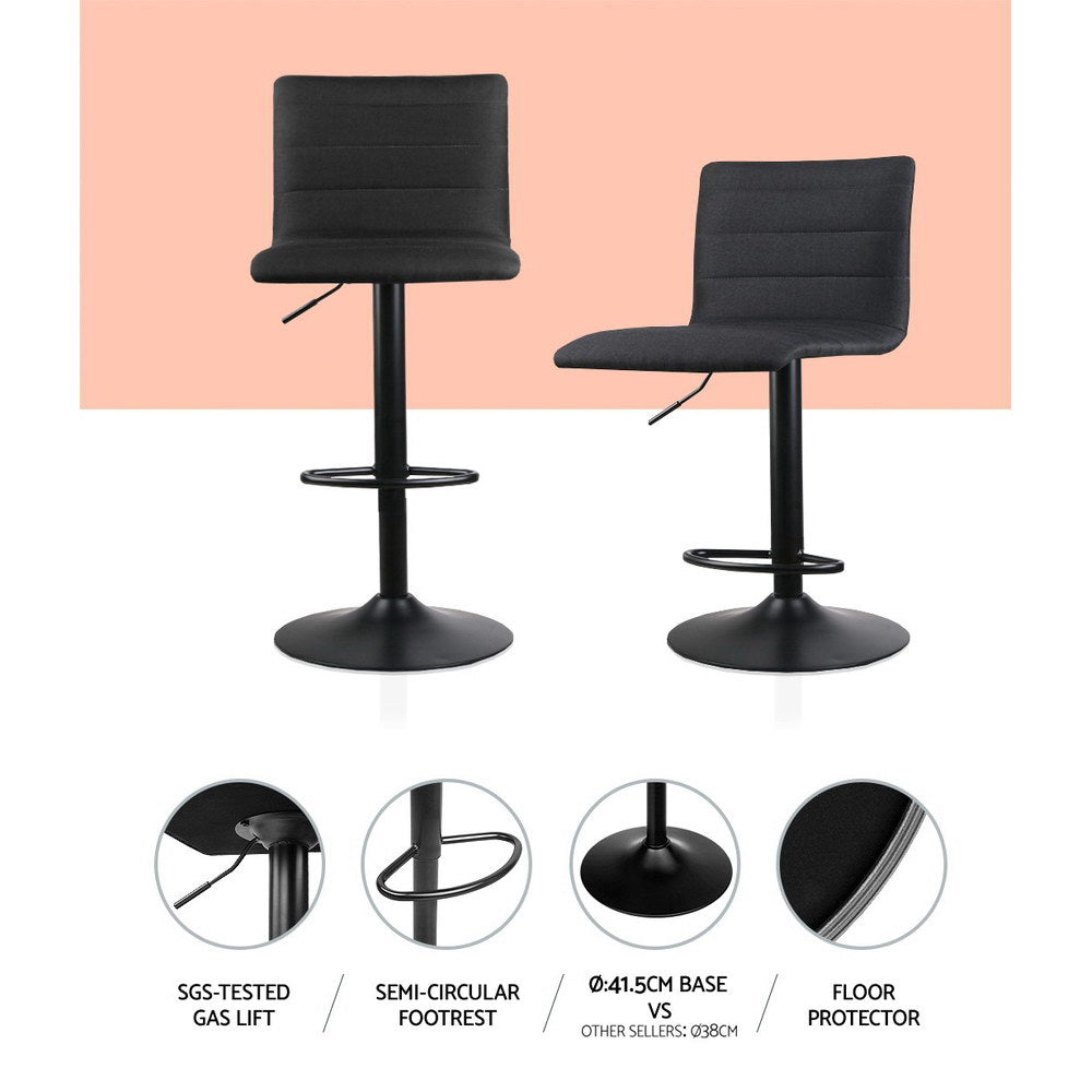 Artiss 4x Bar Stools Gas Lift Linen Fabric Black - Furniture > Bar Stools & Chairs > Table & Bar Stools