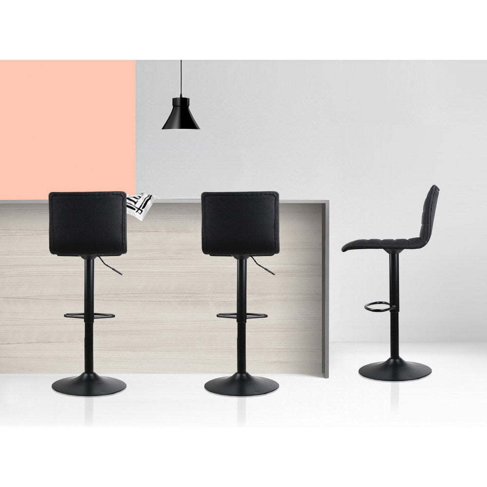 Artiss 4x Bar Stools Gas Lift Linen Fabric Black - Furniture > Bar Stools & Chairs > Table & Bar Stools