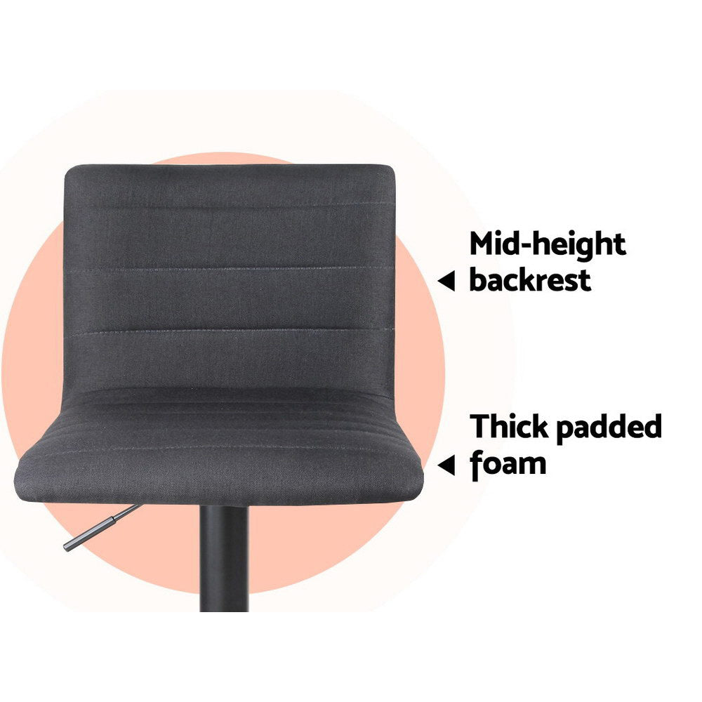 Artiss 4x Bar Stools Gas Lift Linen Fabric Black - Furniture > Bar Stools & Chairs > Table & Bar Stools