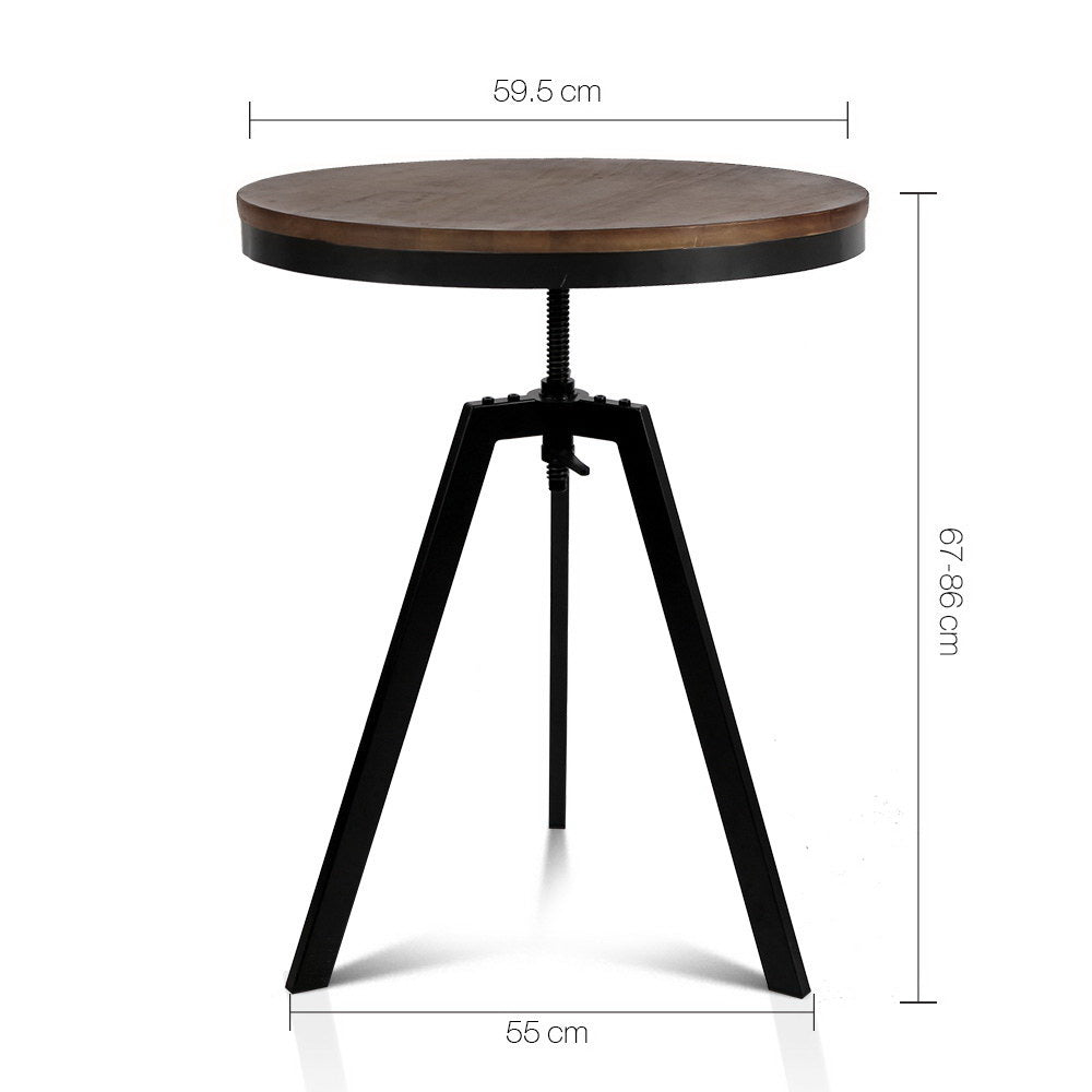 Artiss Bar Table 67-86CM Height Round Brown - Furniture > Dining > Dining Tables