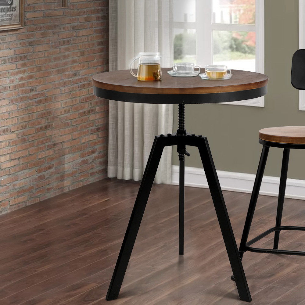 Artiss Bar Table 67-86CM Height Round Brown - Furniture > Dining > Dining Tables