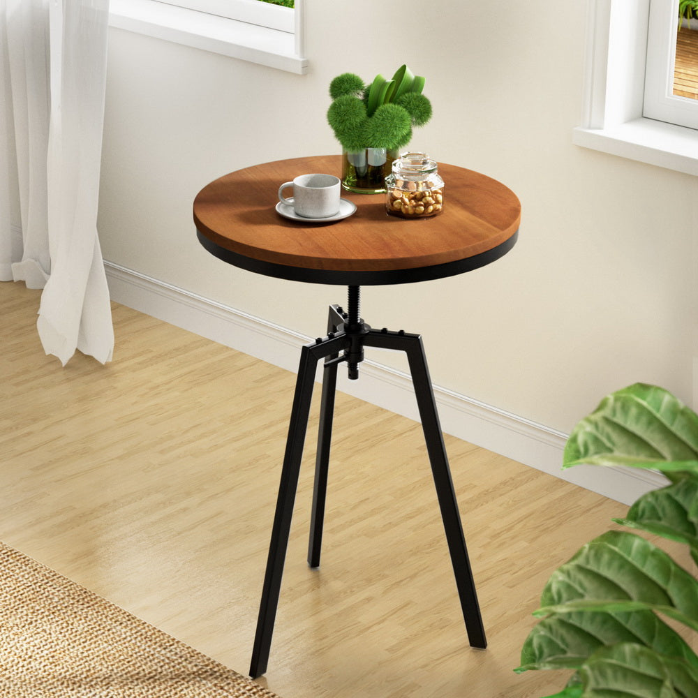 Artiss Bar Table 67-86CM Height Round Brown - Furniture > Dining > Dining Tables