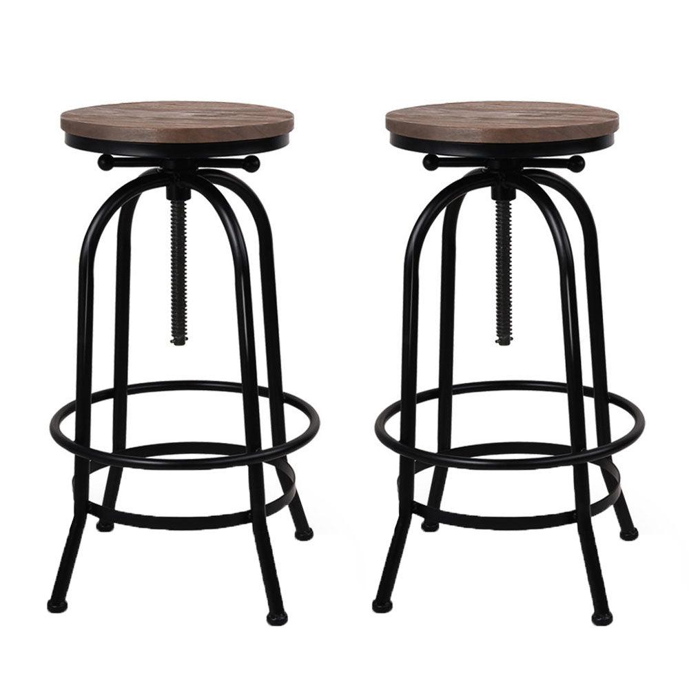 Artiss 2x Bar Stools Adjustable Wood Chairs - Furniture > Bar Stools & Chairs > Table & Bar Stools