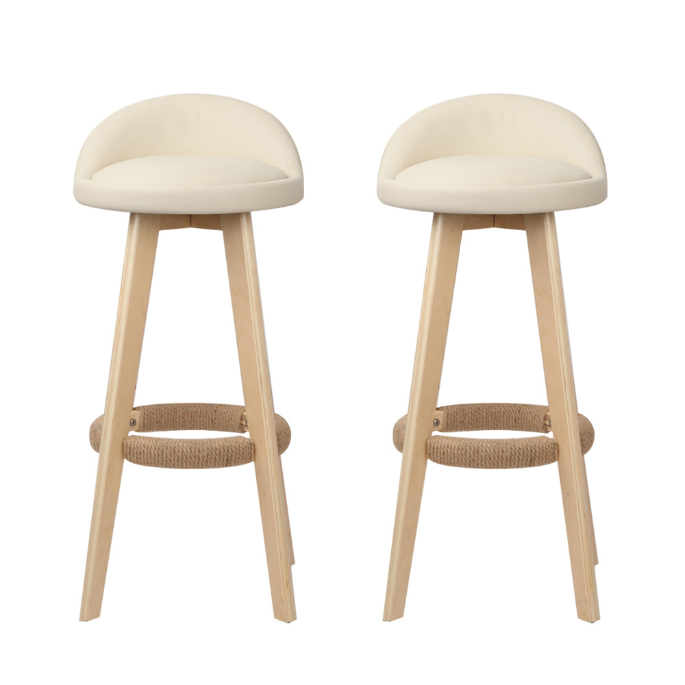 Artiss 2x Bar Stools Padded Leather Wooden Beige Furniture > Bar Stools & Chairs > Table & Bar Stools