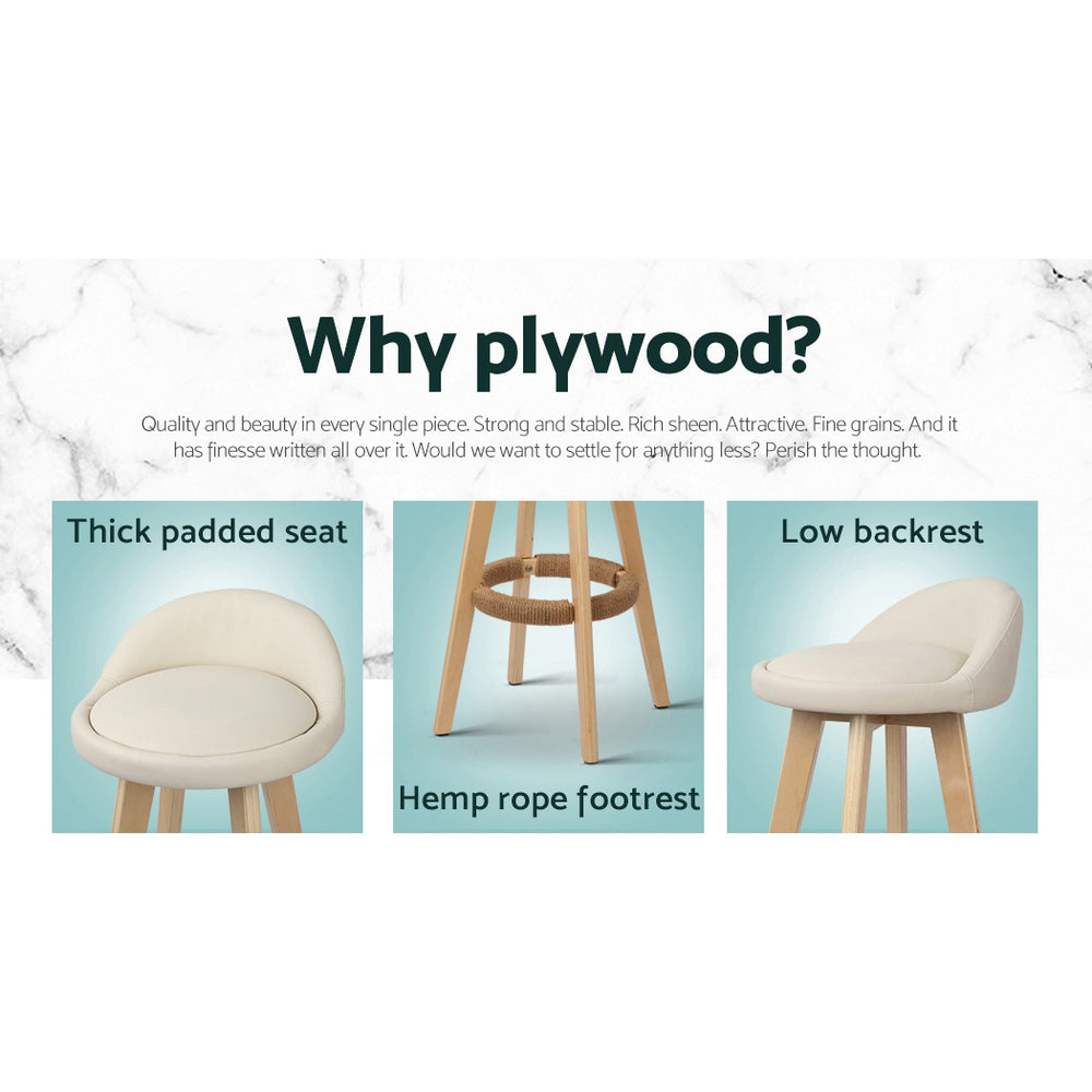 Artiss 2x Bar Stools Padded Leather Wooden Beige Furniture > Bar Stools & Chairs > Table & Bar Stools
