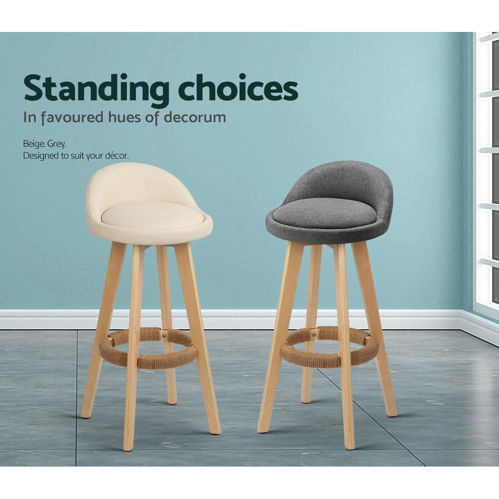 Artiss 2x Bar Stools Padded Leather Wooden Beige Furniture > Bar Stools & Chairs > Table & Bar Stools