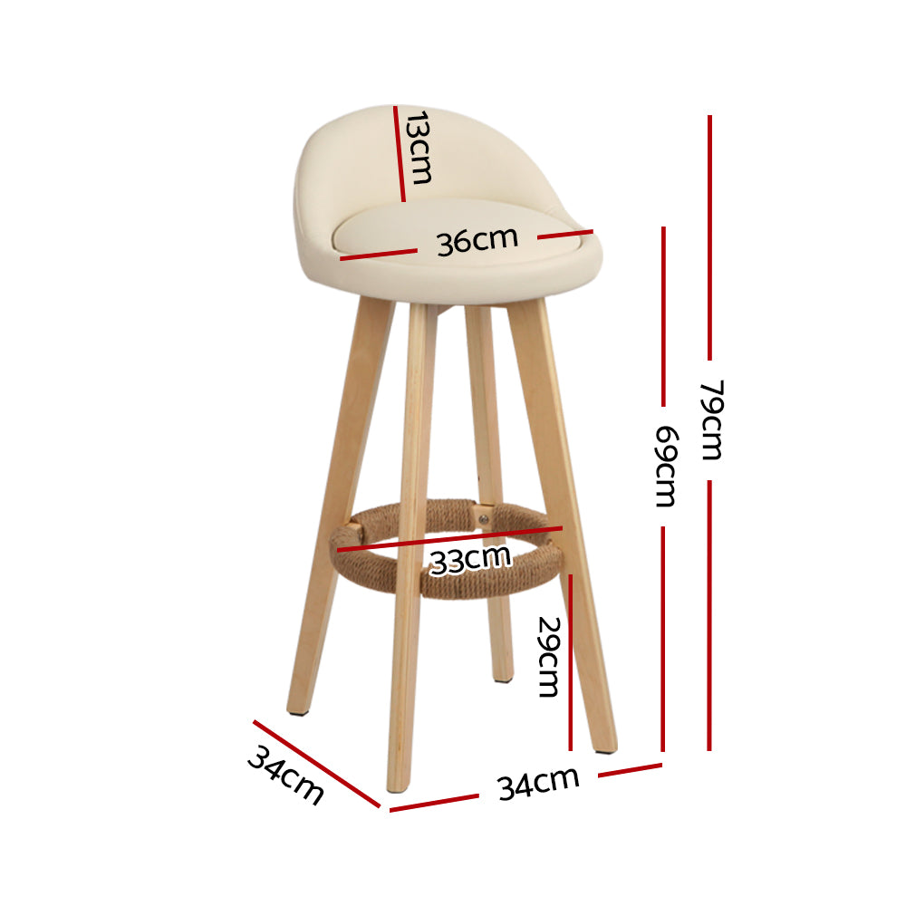 Artiss 4x Bar Stools Padded Leather Wooden Beige Furniture > Bar Stools & Chairs > Table & Bar Stools