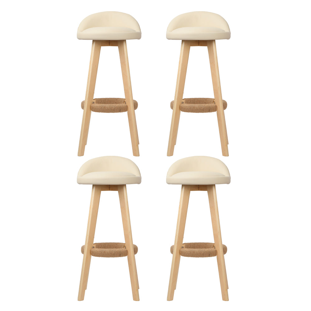 Artiss 4x Bar Stools Padded Leather Wooden Beige Furniture > Bar Stools & Chairs > Table & Bar Stools