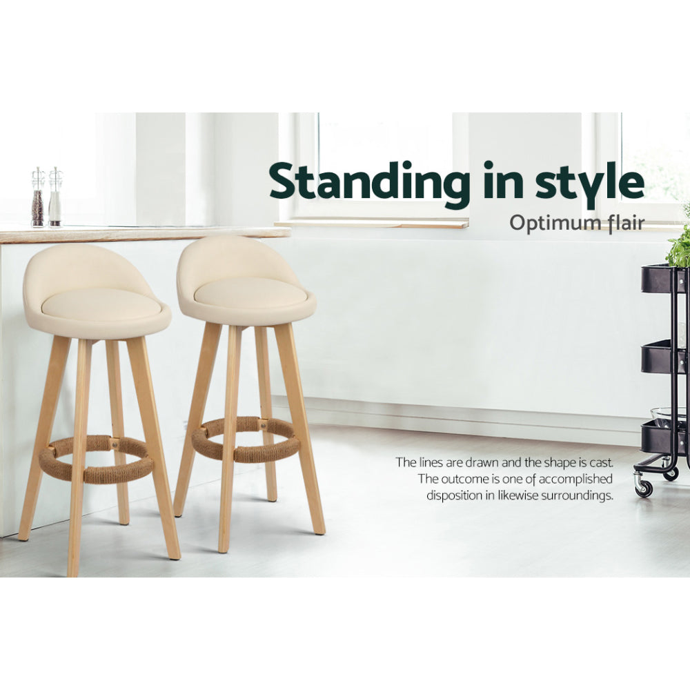 Artiss 4x Bar Stools Padded Leather Wooden Beige Furniture > Bar Stools & Chairs > Table & Bar Stools
