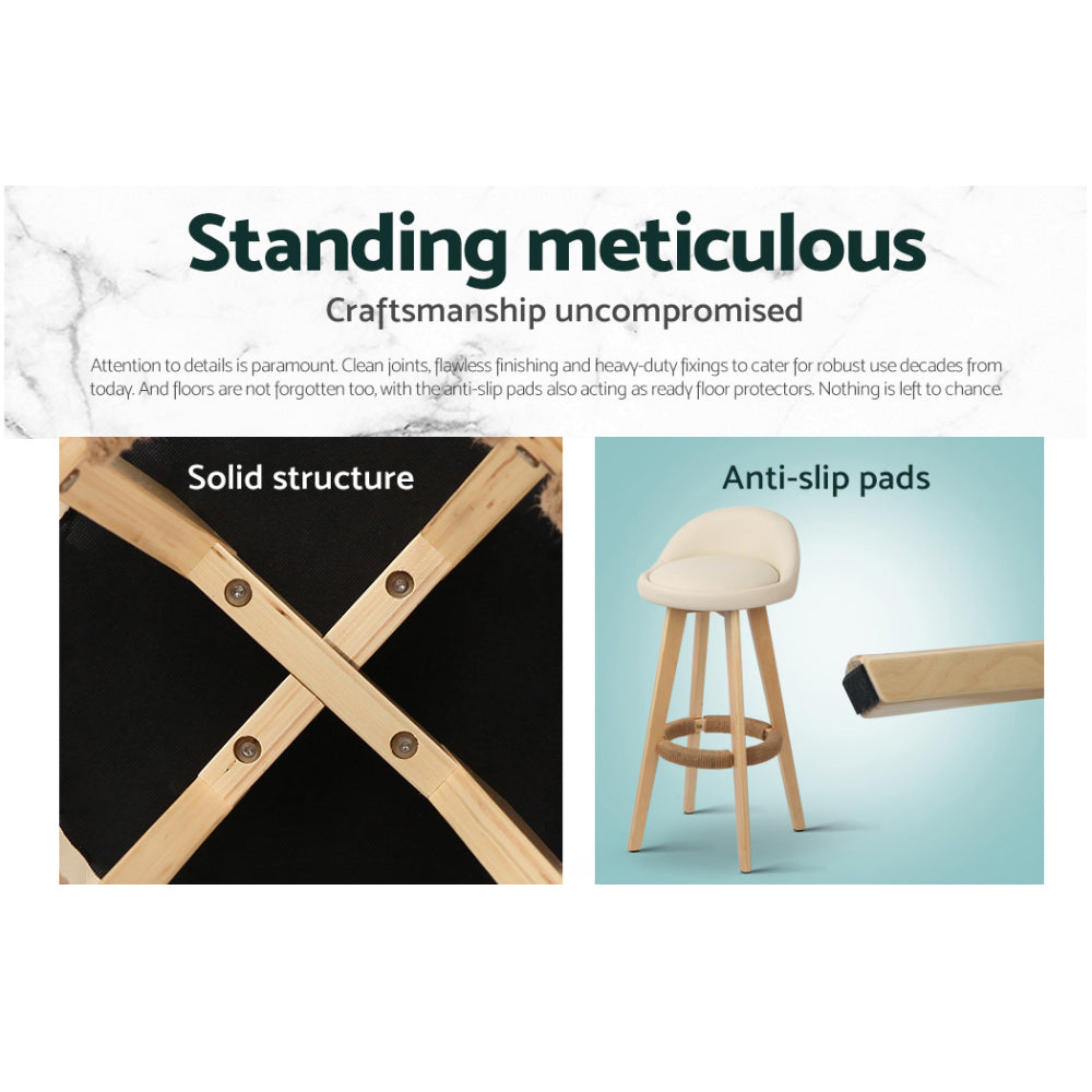 Artiss 4x Bar Stools Padded Leather Wooden Beige Furniture > Bar Stools & Chairs > Table & Bar Stools