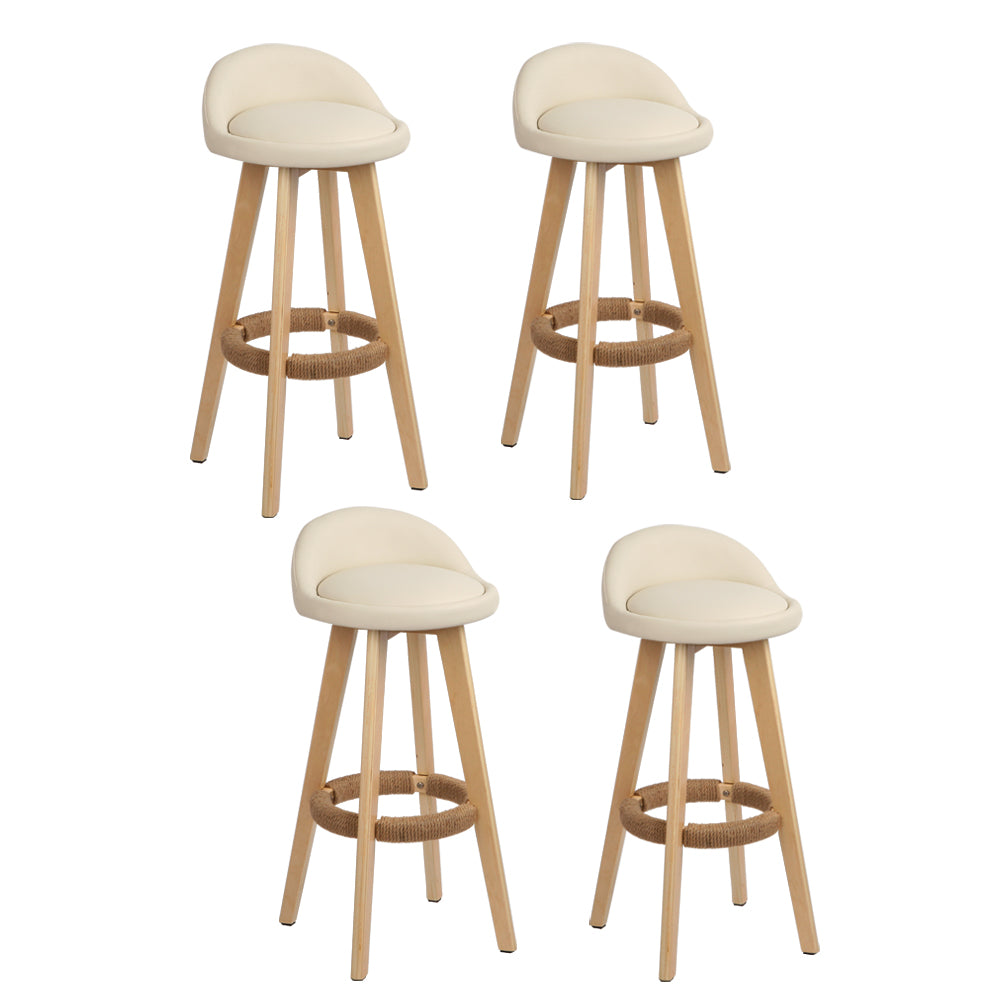 Artiss 4x Bar Stools Padded Leather Wooden Beige Furniture > Bar Stools & Chairs > Table & Bar Stools