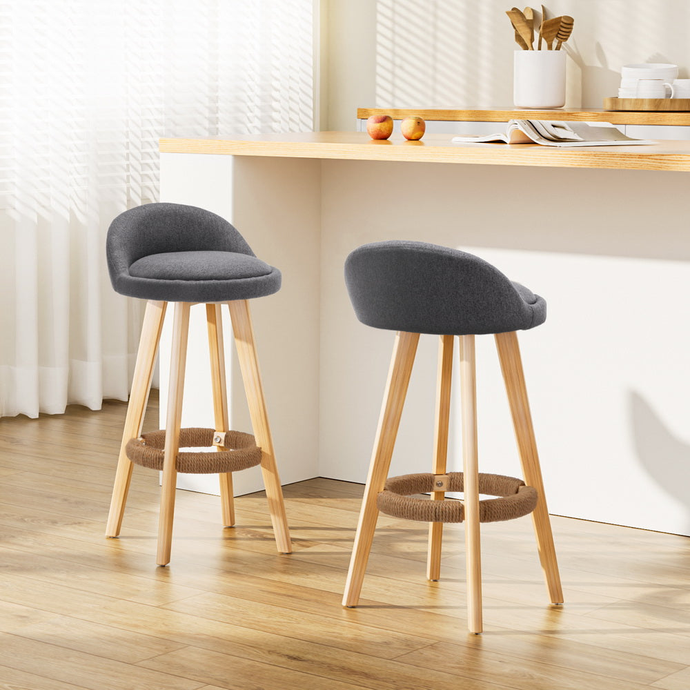 Artiss 2x Bar Stools Padded Linen Wooden Grey - Furniture > Bar Stools & Chairs > Table & Bar Stools