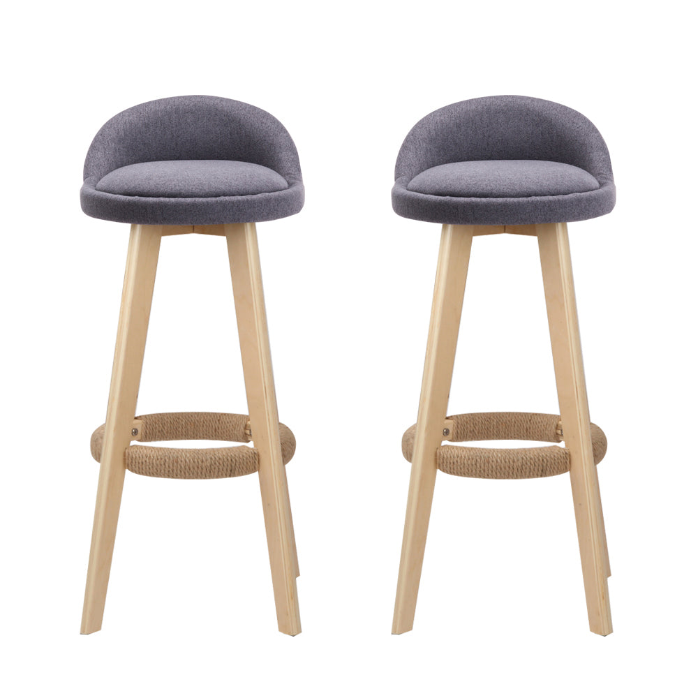 Artiss 2x Bar Stools Padded Linen Wooden Grey - Furniture > Bar Stools & Chairs > Table & Bar Stools