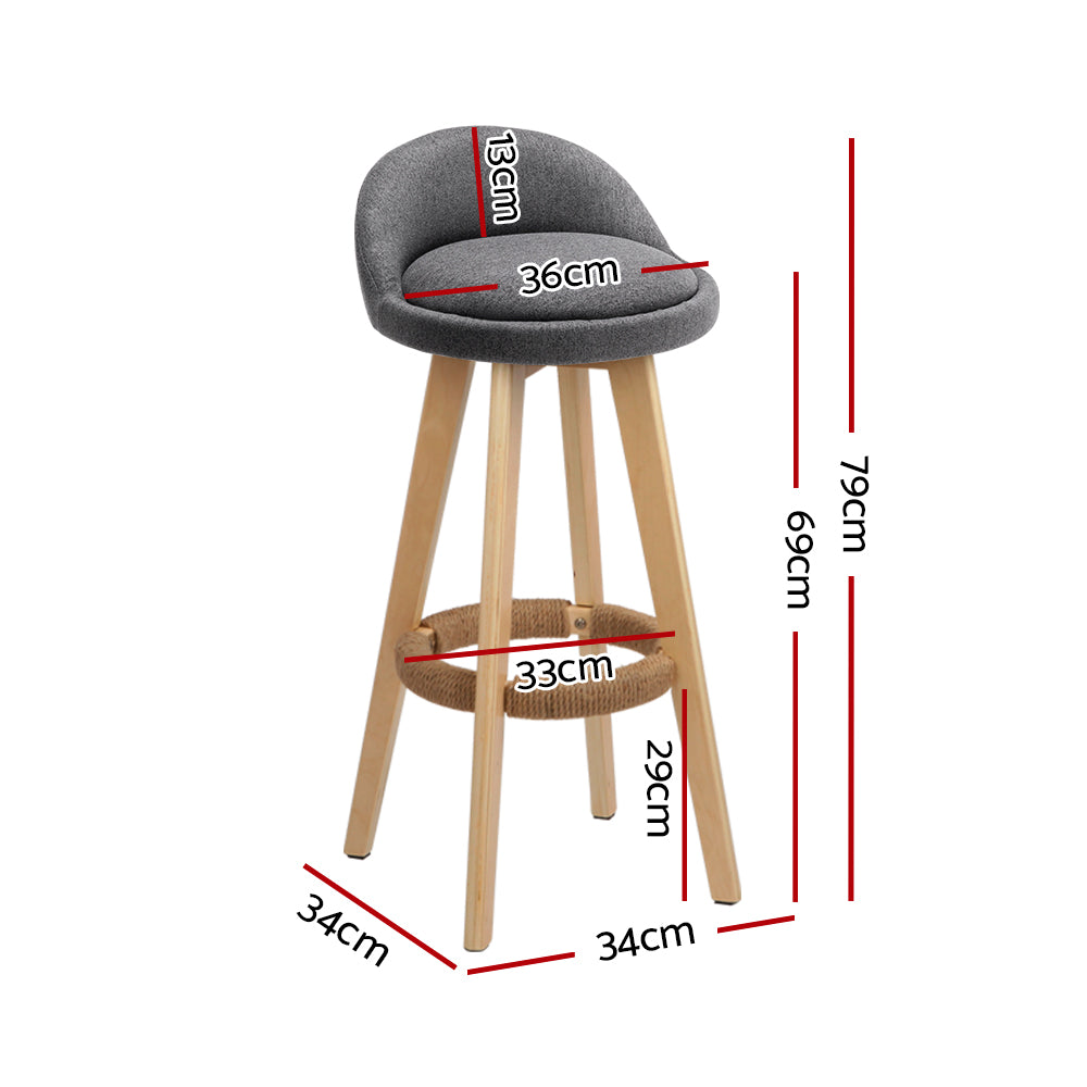 Artiss 4x Bar Stools Padded Linen Wooden Grey Furniture > Bar Stools & Chairs > Table & Bar Stools