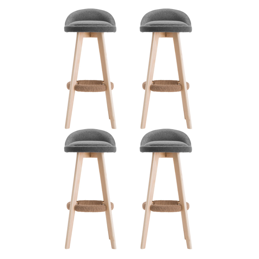 Artiss 4x Bar Stools Padded Linen Wooden Grey Furniture > Bar Stools & Chairs > Table & Bar Stools