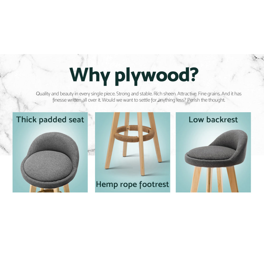 Artiss 4x Bar Stools Padded Linen Wooden Grey Furniture > Bar Stools & Chairs > Table & Bar Stools
