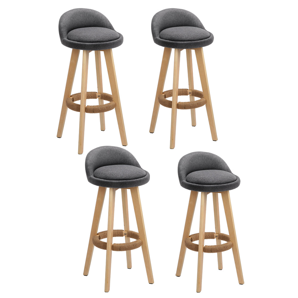 Artiss 4x Bar Stools Padded Linen Wooden Grey Furniture > Bar Stools & Chairs > Table & Bar Stools
