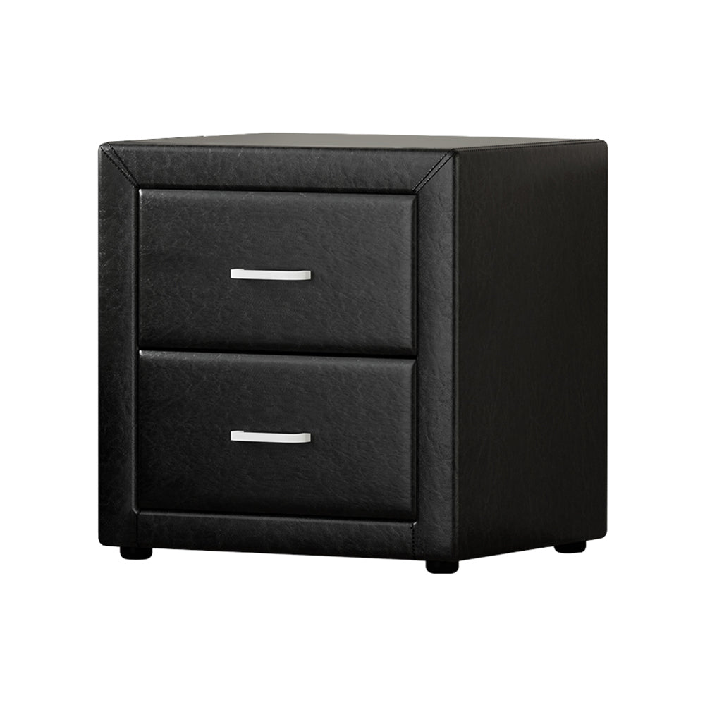 Artiss Bedside Table 2 Drawers Side Table Leather - CADEN Black - Furniture > Bedroom > Bedside Tables
