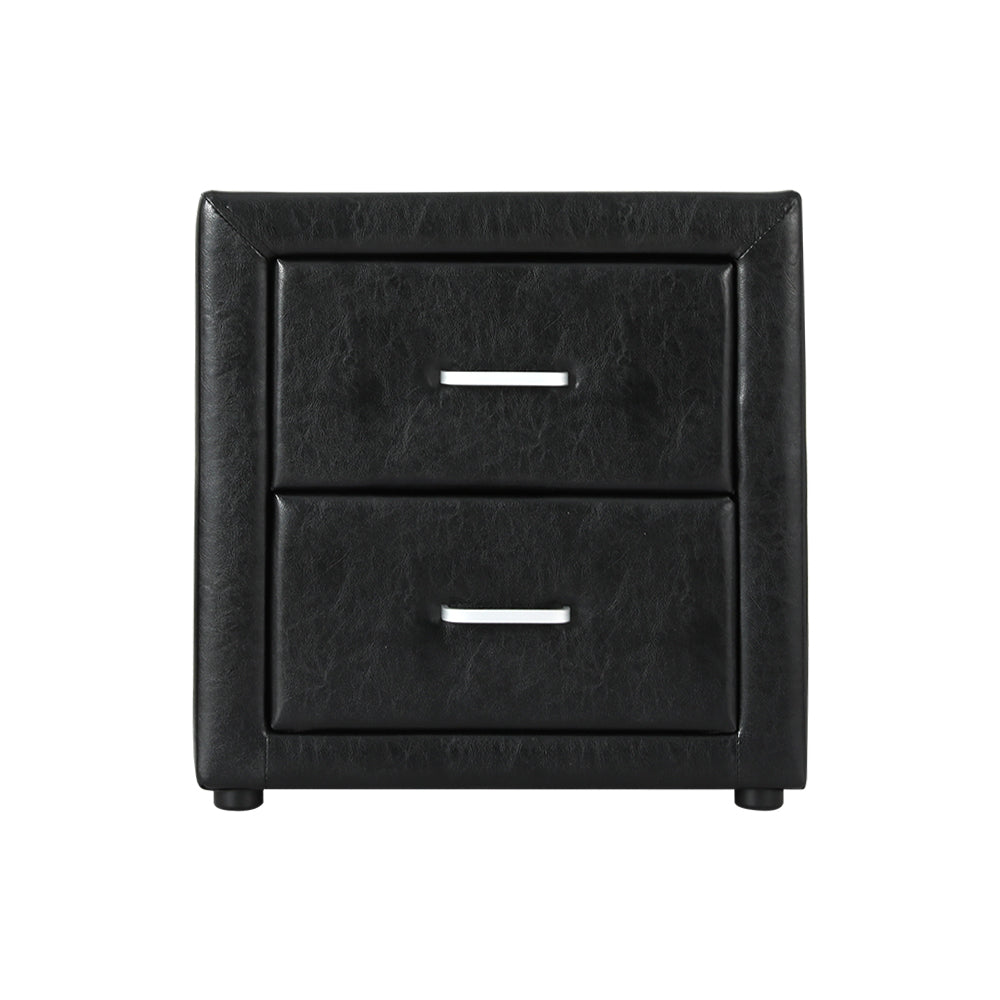 Artiss Bedside Table 2 Drawers Side Table Leather - CADEN Black - Furniture > Bedroom > Bedside Tables