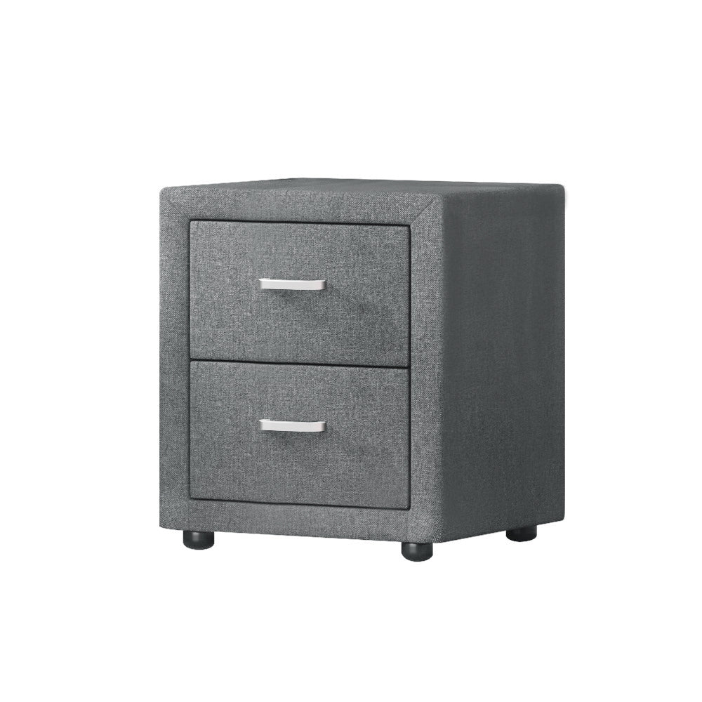 Artiss Bedside Table 2 Drawers Fabric - CADEN Grey - Furniture > Bedroom > Bedside Tables