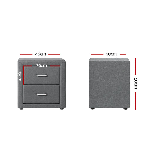 Artiss Bedside Table 2 Drawers Fabric CADEN Grey Furniture > Bedroom > Bedside Tables