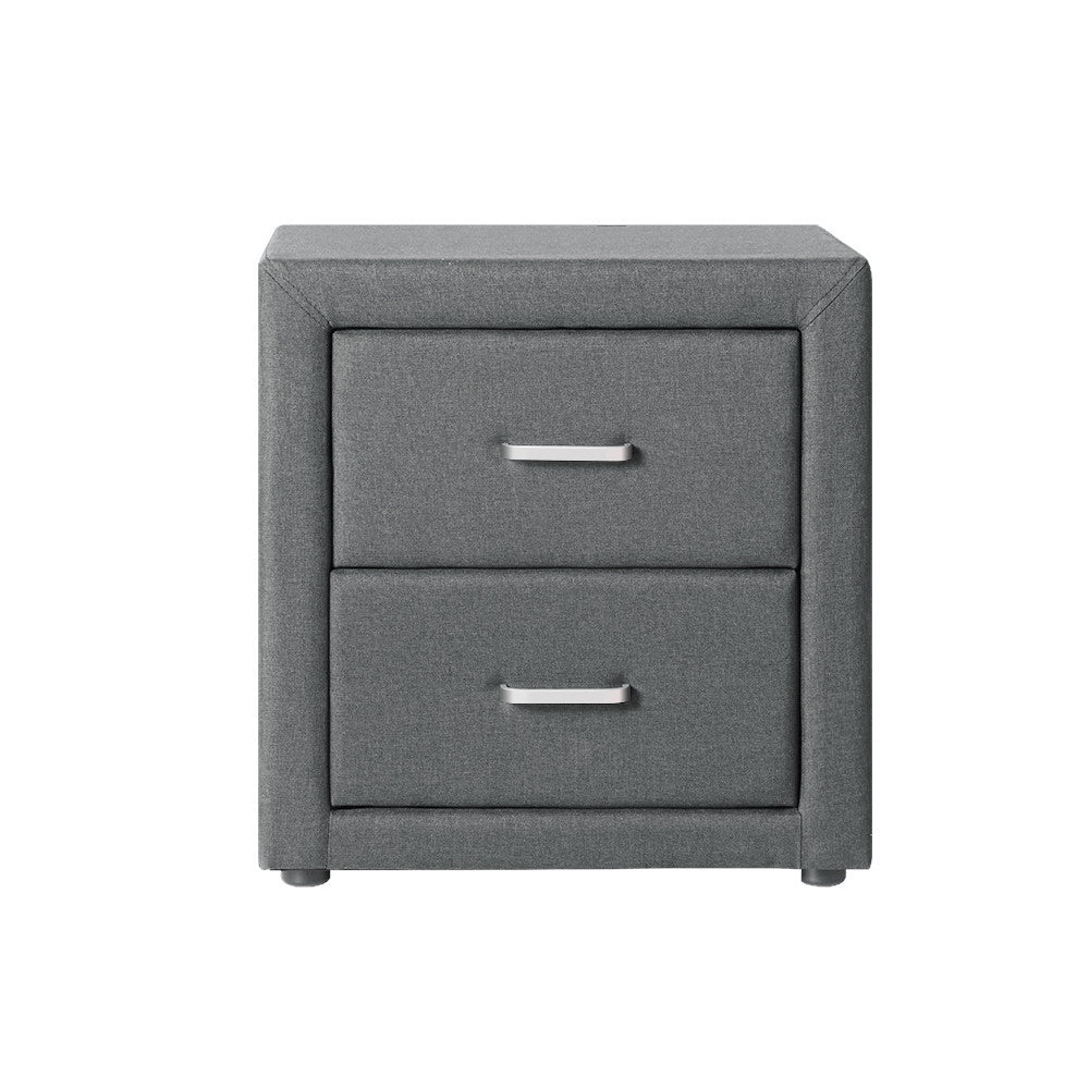 Artiss Bedside Table 2 Drawers Fabric - CADEN Grey - Furniture > Bedroom > Bedside Tables