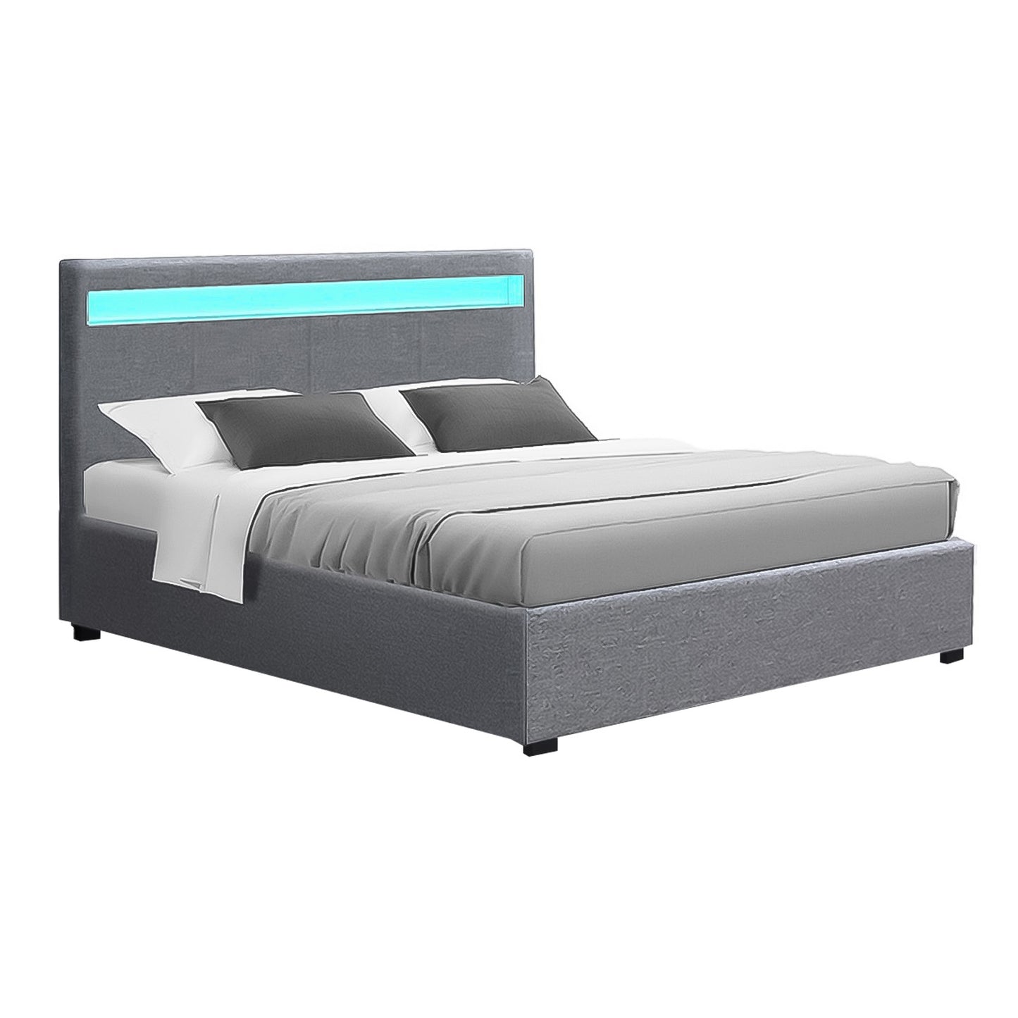Artiss Bed Frame Queen Size LED Gas Lift Grey COLE - Furniture > Bedroom > Beds & Bed Frames