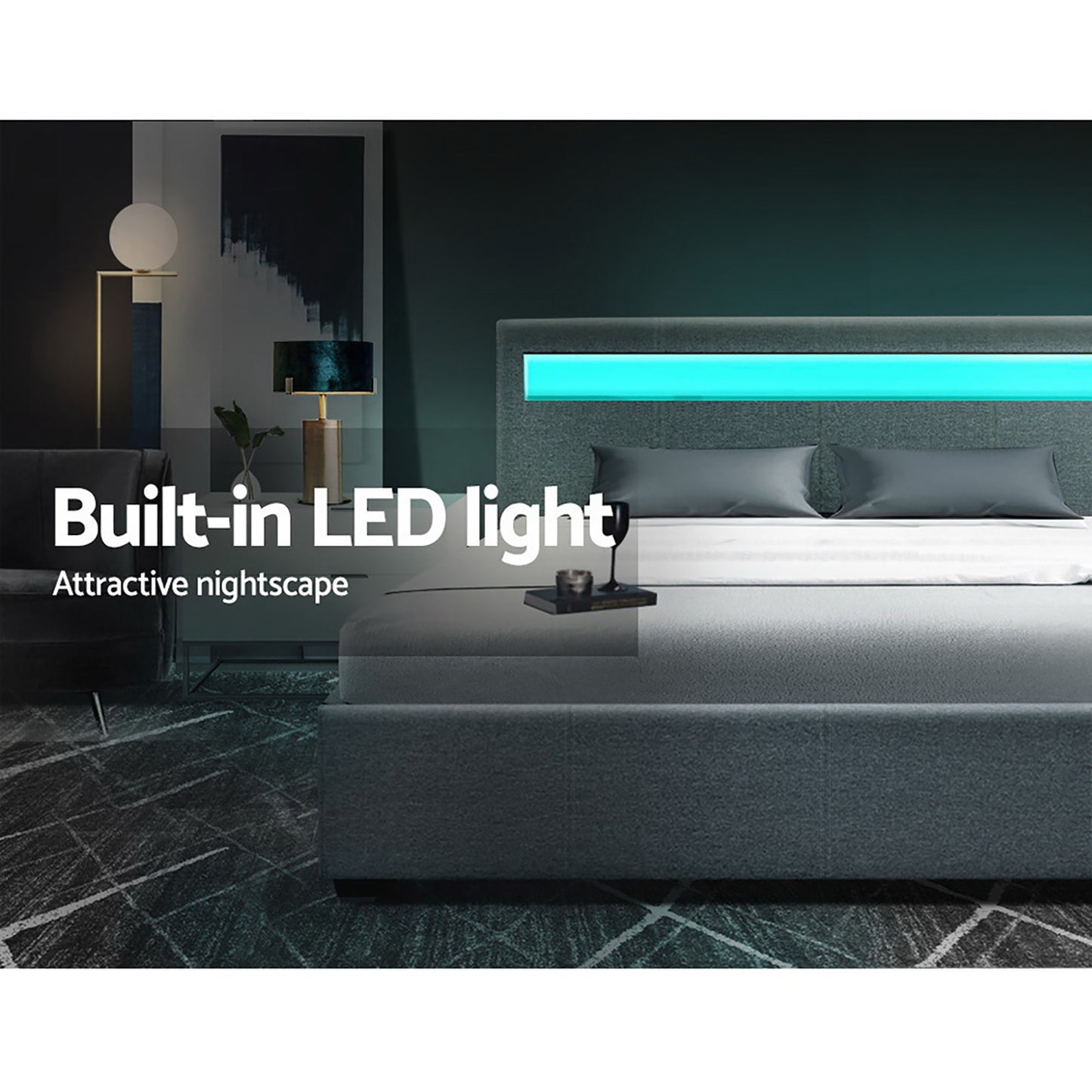 Artiss Bed Frame Queen Size LED Gas Lift Grey COLE - Furniture > Bedroom > Beds & Bed Frames