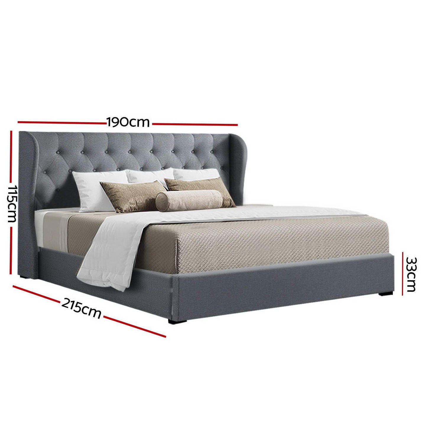 Artiss Bed Frame King Size Gas Lift Grey ISSA Furniture > Bedroom > Beds & Bed Frames