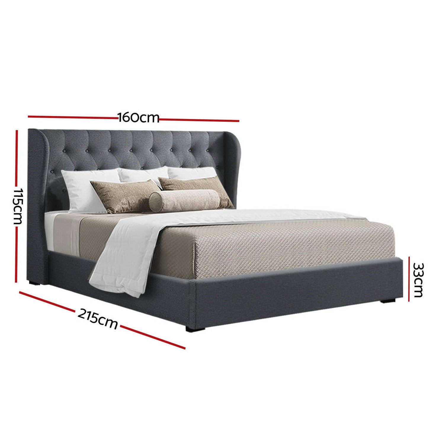Artiss Bed Frame Queen Size Gas Lift Charcoal ISSA - Furniture > Bedroom > Beds & Bed Frames