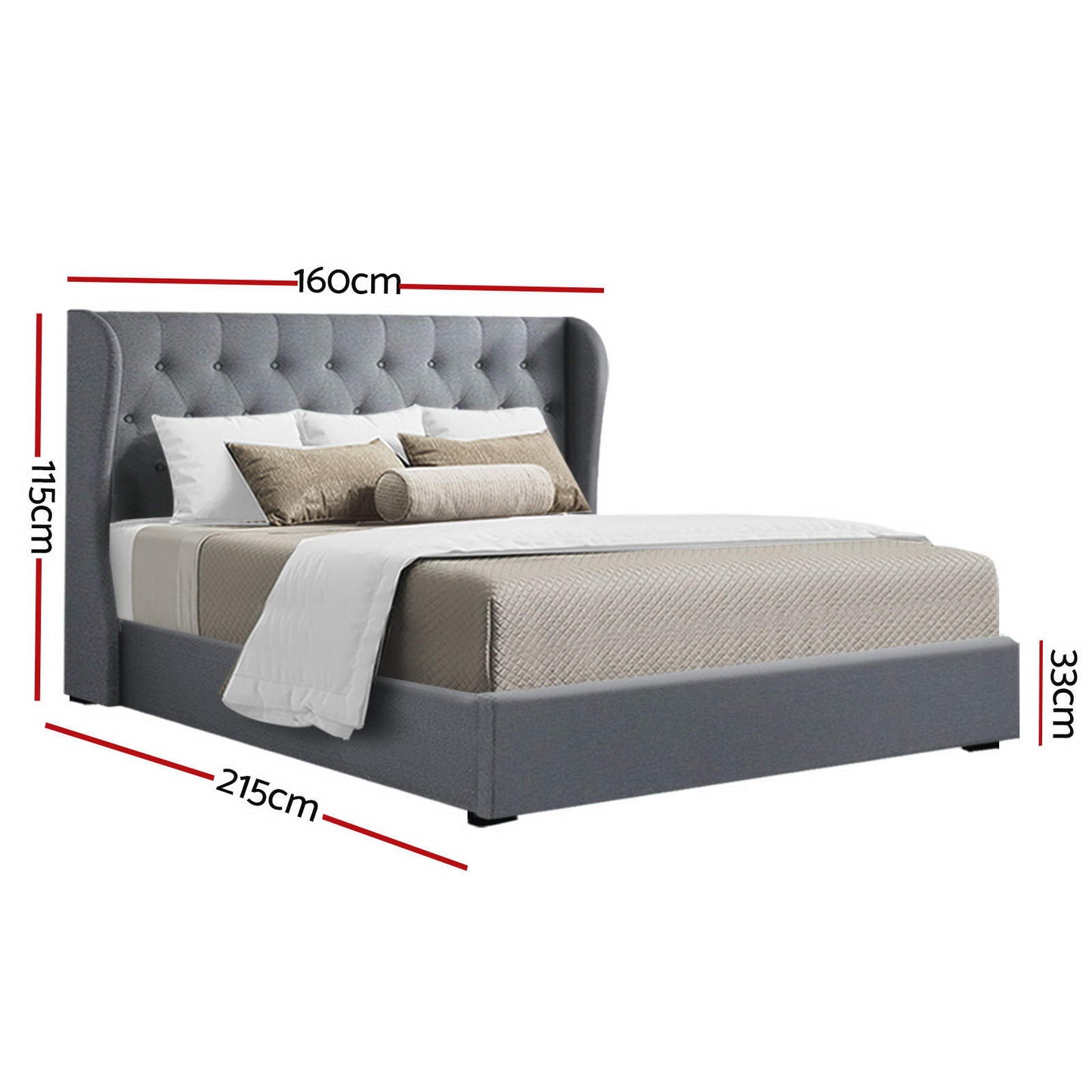 Artiss Bed Frame Queen Size Gas Lift Grey ISSA - Furniture > Bedroom > Beds & Bed Frames