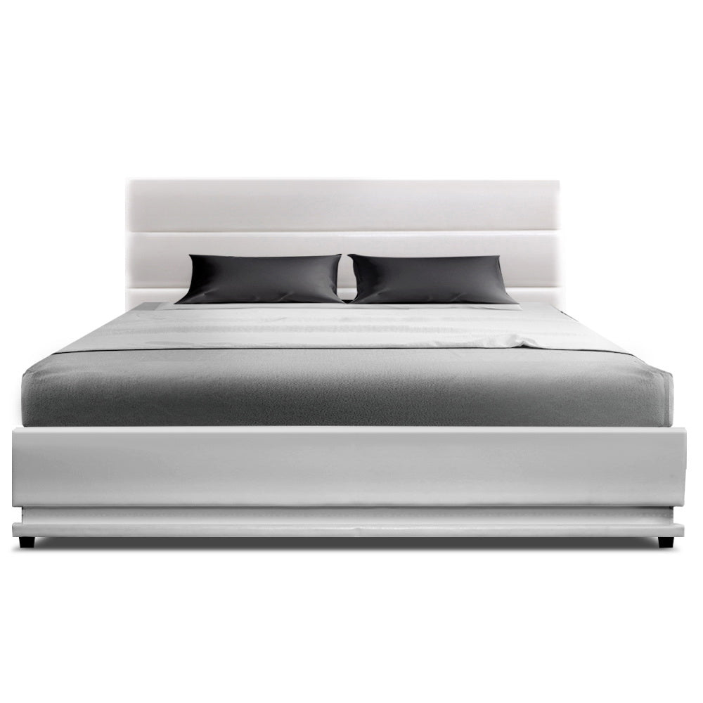 Artiss Bed Frame Double Size LED Gas Lift White LUMI - Furniture > Bedroom > Beds & Bed Frames