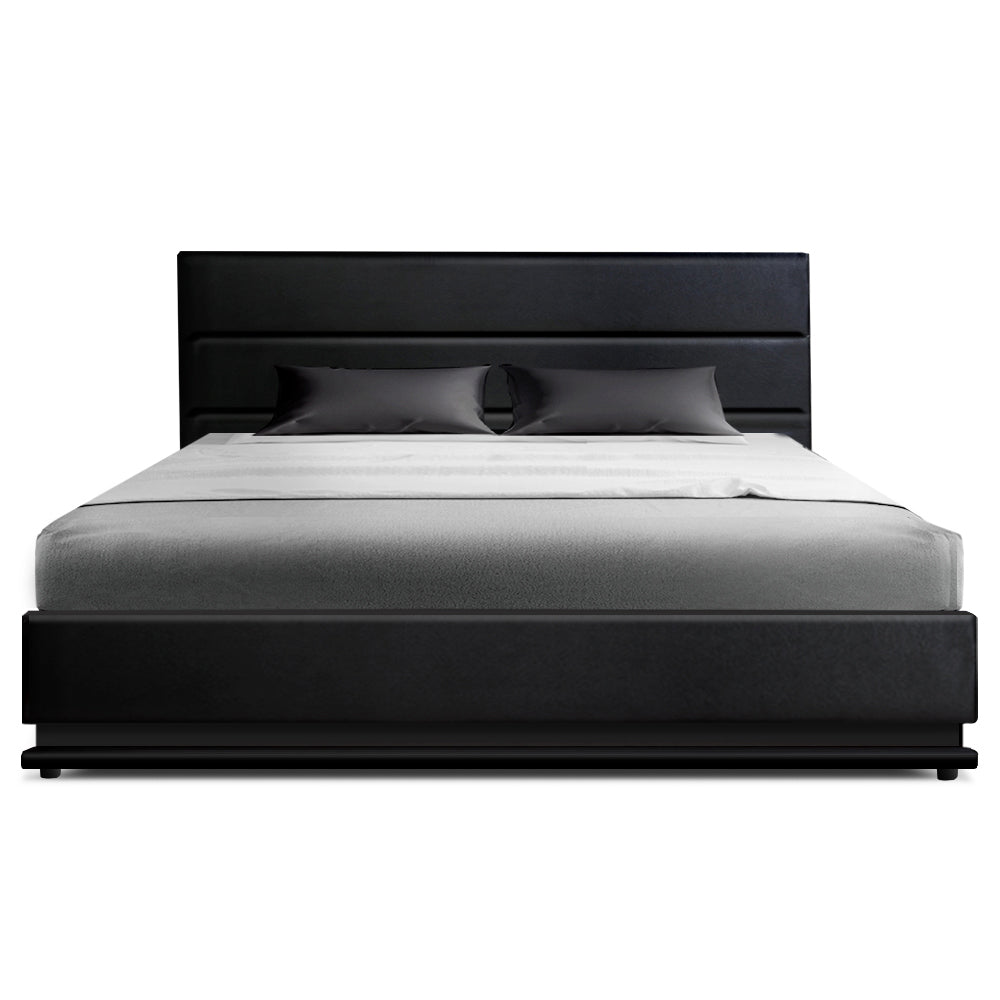 Artiss Bed Frame Queen Size LED Gas Lift Black LUMI - Furniture > Bedroom > Beds & Bed Frames