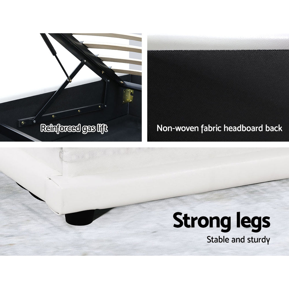 Artiss Bed Frame Queen Size LED Gas Lift White LUMI - Furniture > Bedroom > Beds & Bed Frames