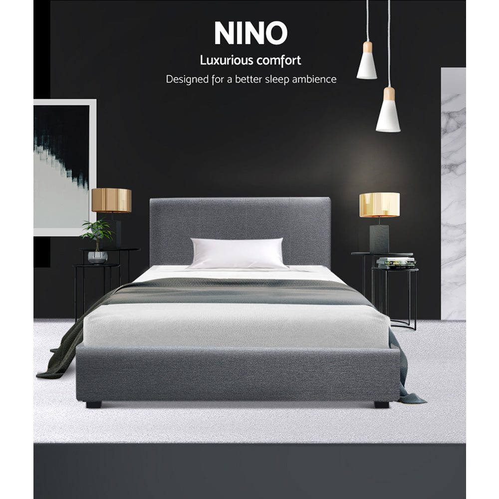 Artiss Bed Frame King Single Size Gas Lift Grey NINO - Furniture > Bedroom > Beds & Bed Frames