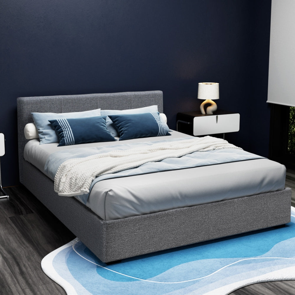 Artiss Bed Frame Queen Size Gas Lift Grey NINO - Furniture > Bedroom > Beds & Bed Frames