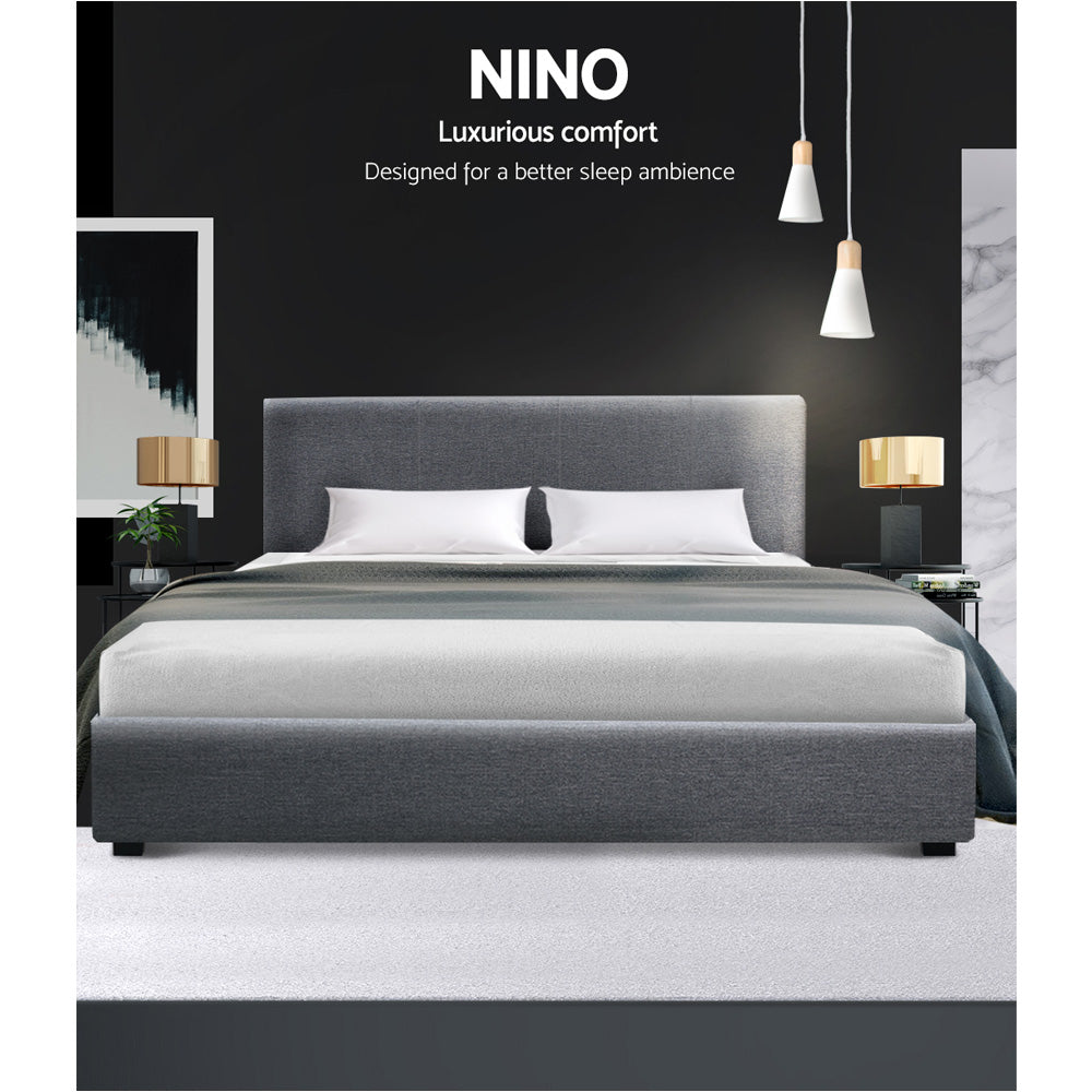 Artiss Bed Frame Queen Size Gas Lift Grey NINO - Furniture > Bedroom > Beds & Bed Frames