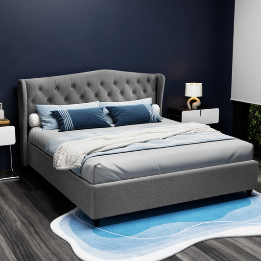 Artiss Bed Frame King Size Grey PIER Furniture > Bedroom > Beds & Bed Frames