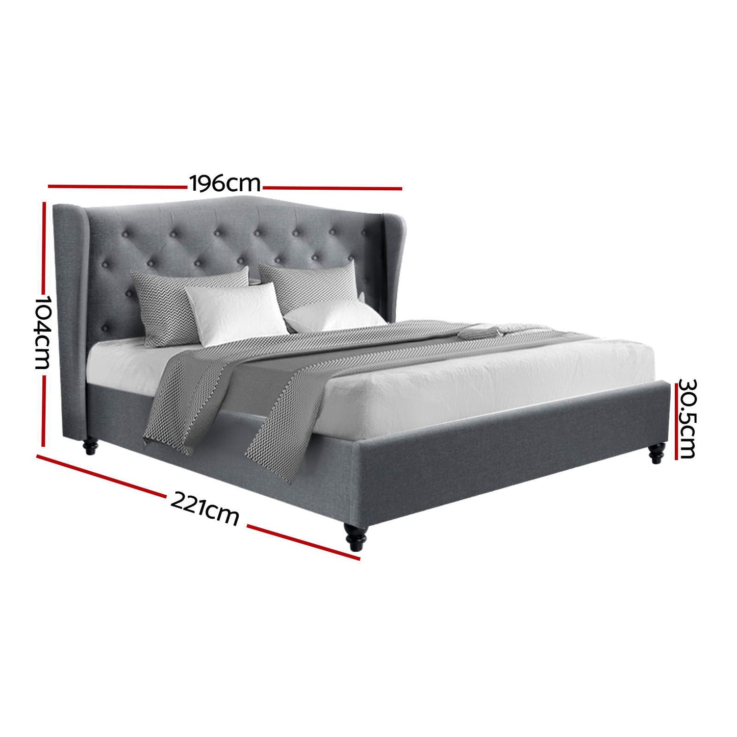Artiss Bed Frame King Size Grey PIER - Furniture > Bedroom > Beds & Bed Frames