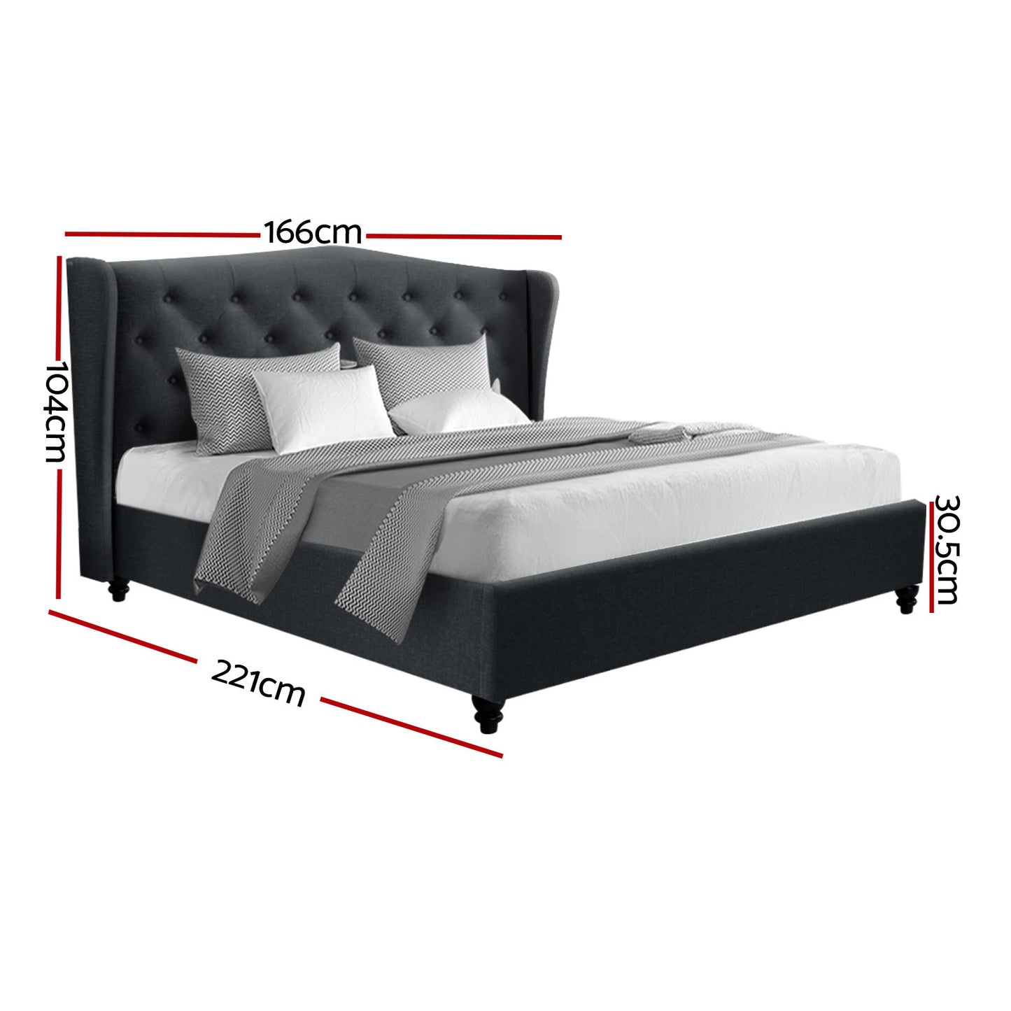 Artiss Bed Frame Queen Size Charcoal PIER - Furniture > Bedroom > Beds & Bed Frames