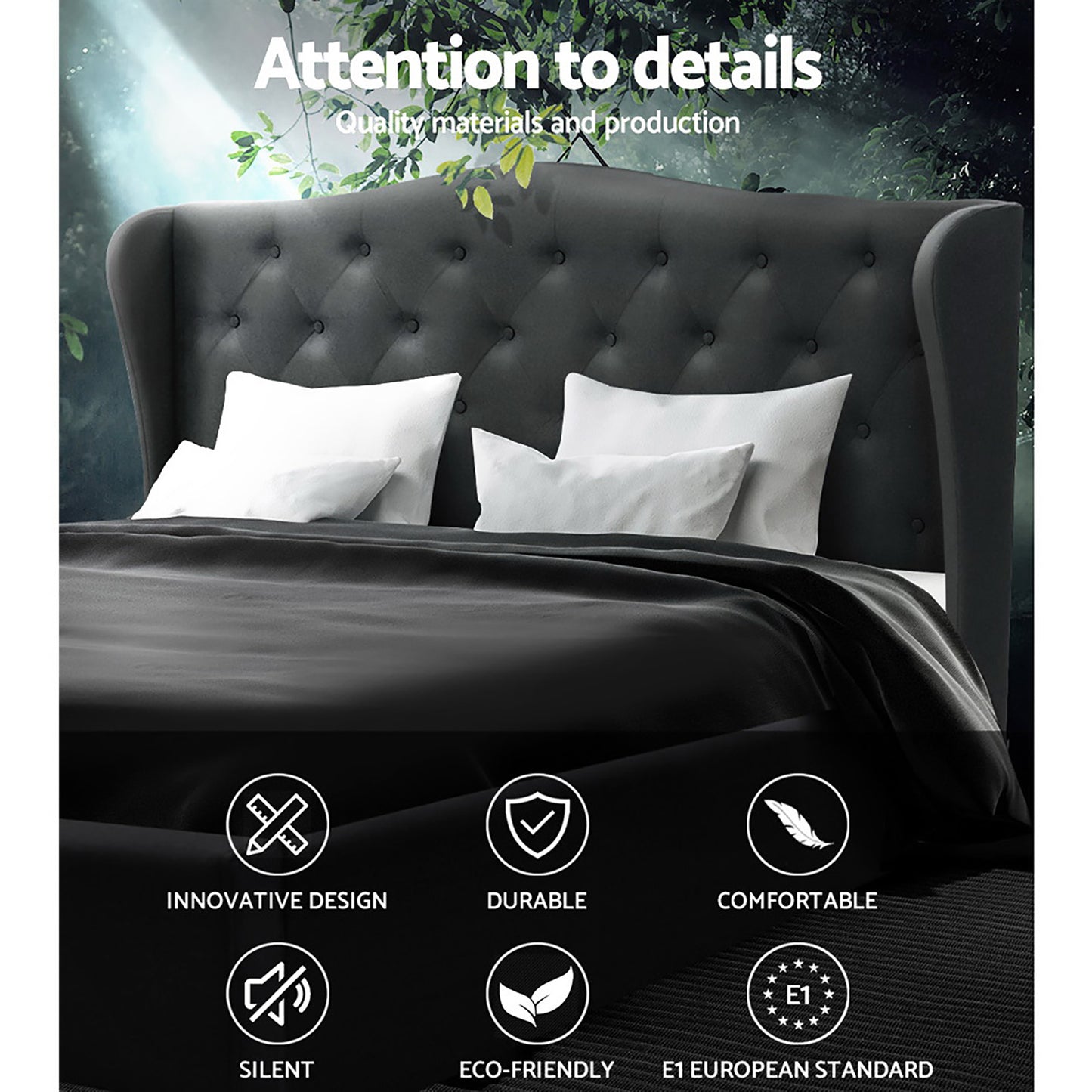 Artiss Bed Frame Queen Size Charcoal PIER - Furniture > Bedroom > Beds & Bed Frames