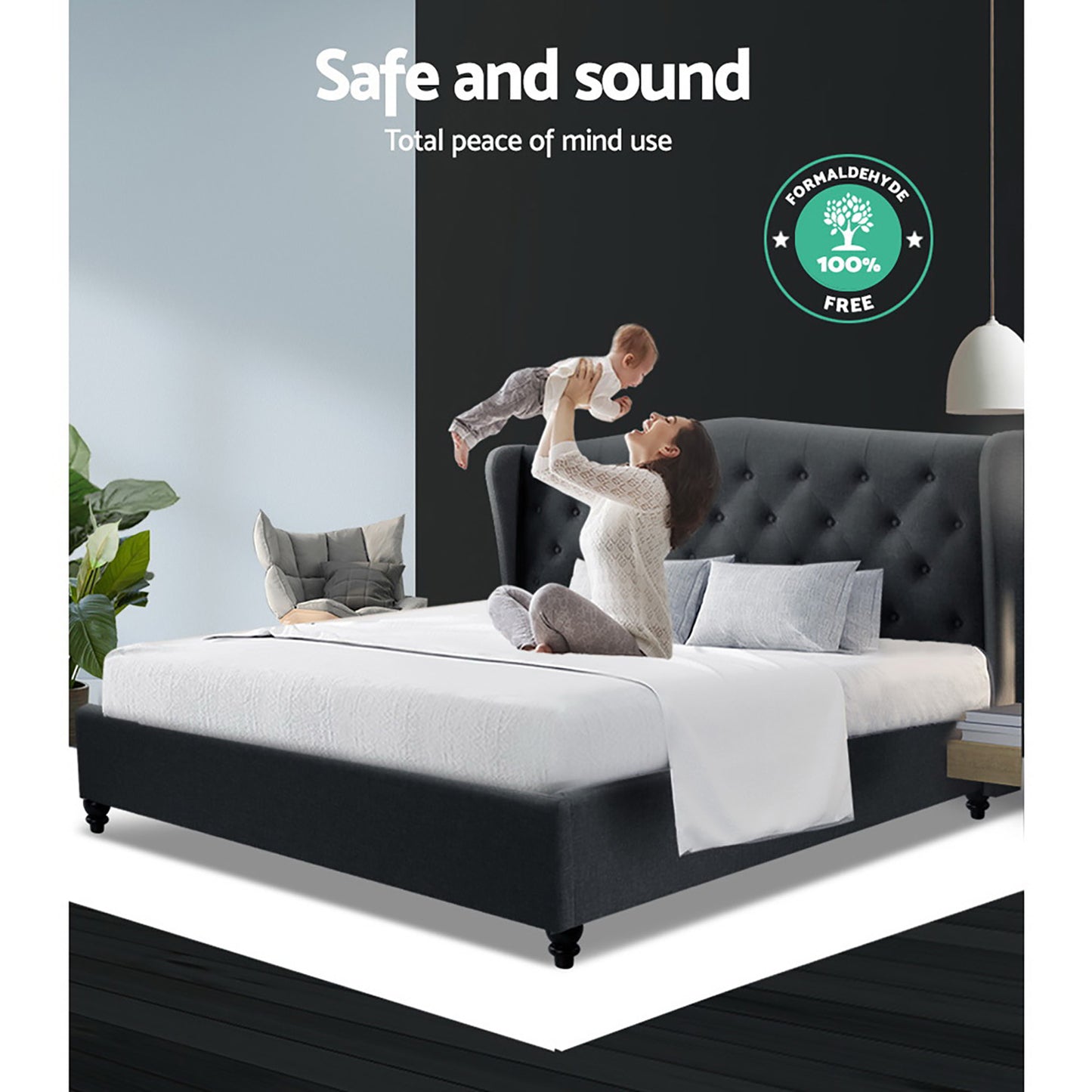 Artiss Bed Frame Queen Size Charcoal PIER - Furniture > Bedroom > Beds & Bed Frames